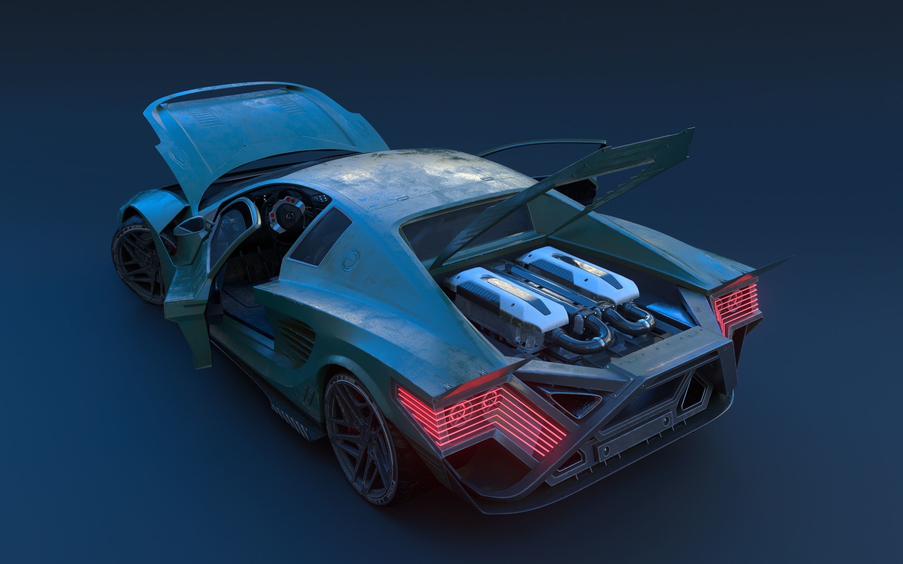 Cyberpunk car concept Low-poly 3D model_9