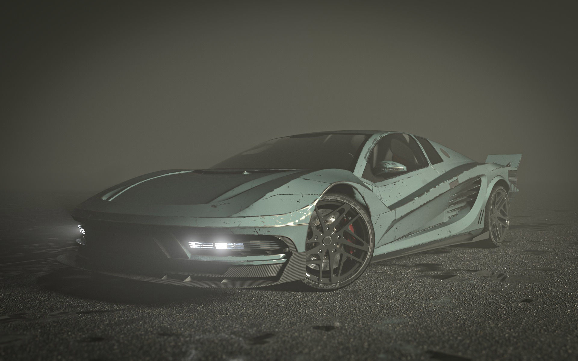 Cyberpunk car concept Low-poly 3D model_16