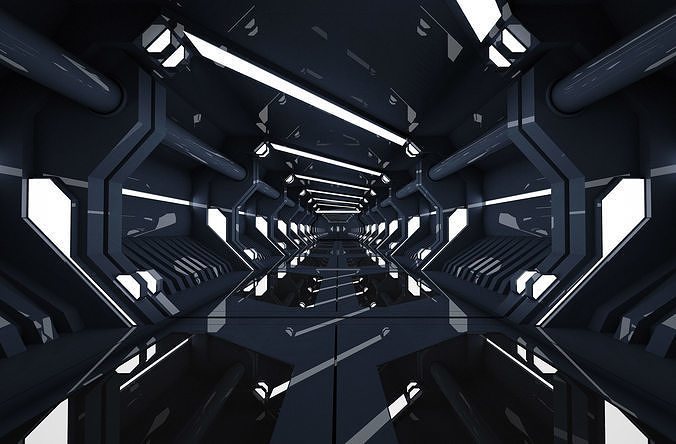 SCI FI INTERIOR SCENE SPACE SHIP CORRIDOR Low-poly 3D model
