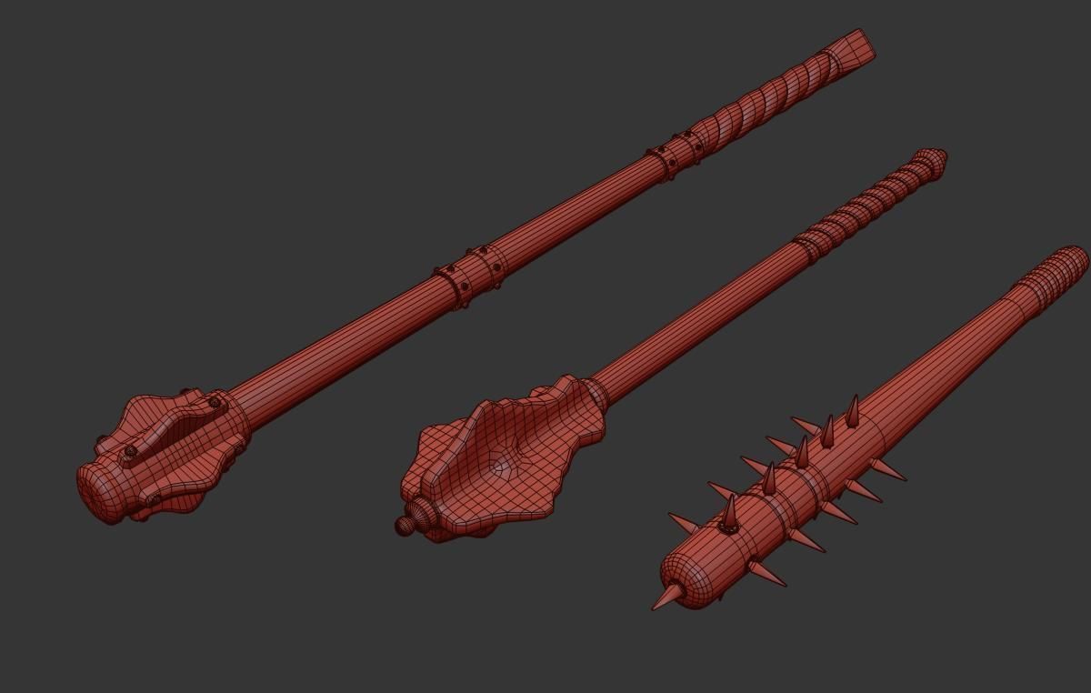 Mazze medievali Low-poly 3D model_17
