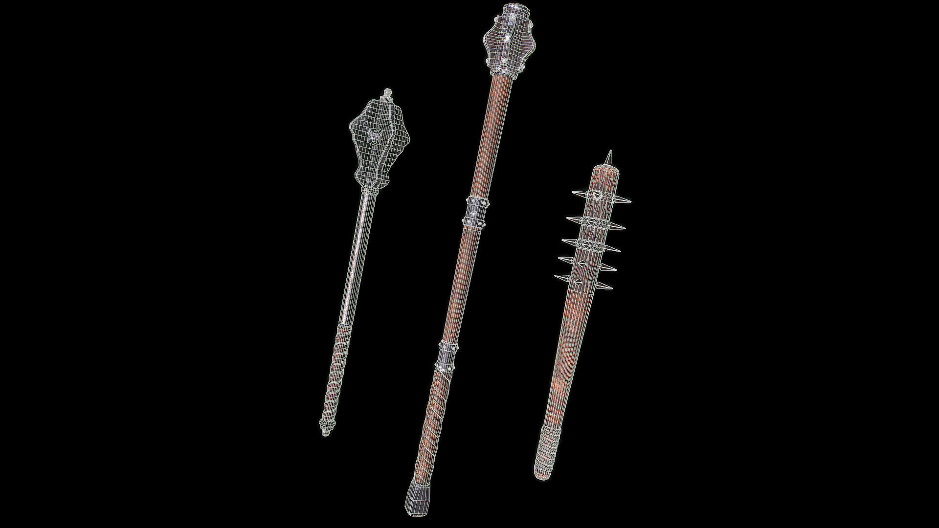 Mazze medievali Low-poly 3D model_14