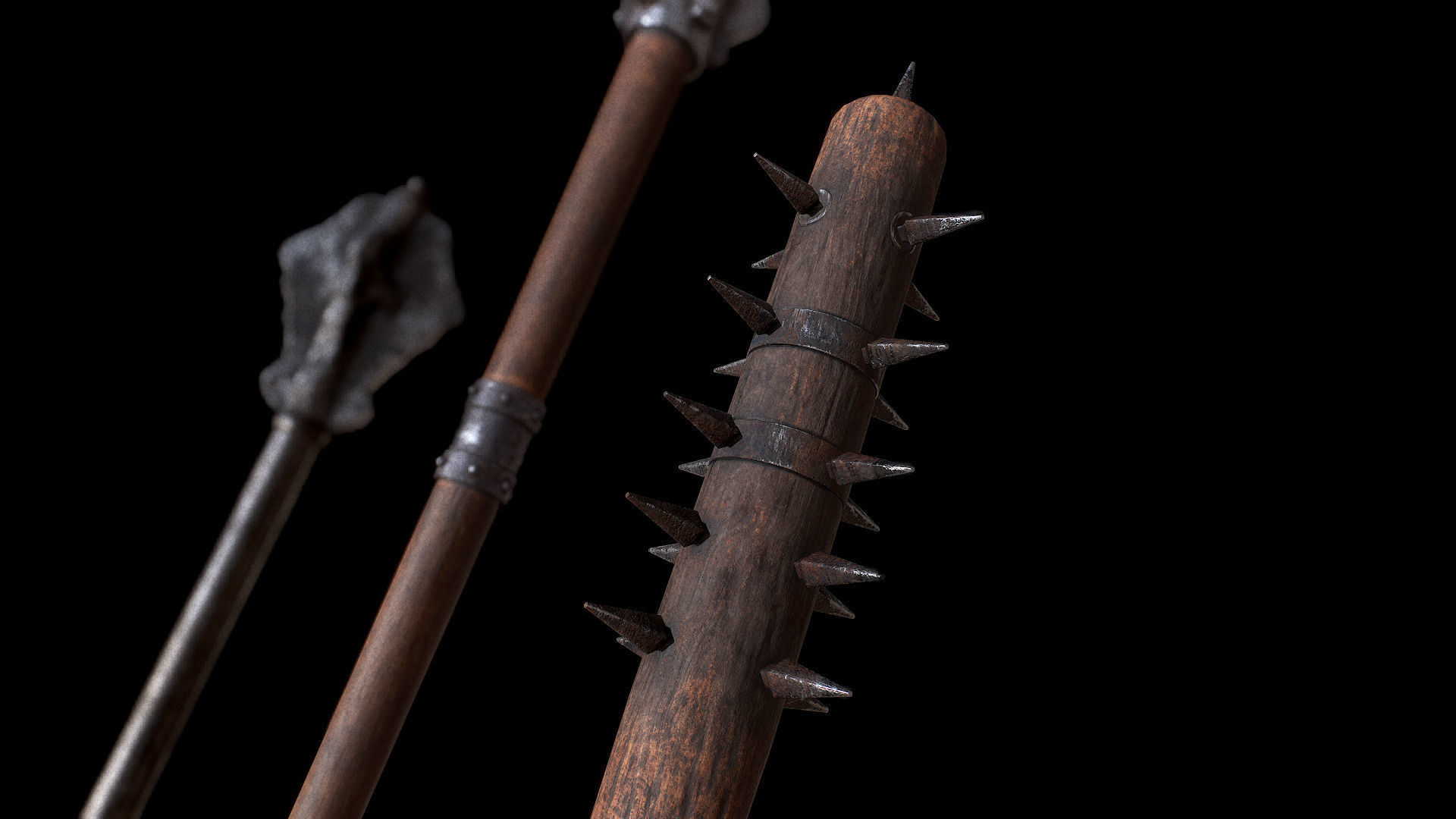 Mazze medievali Low-poly 3D model_8