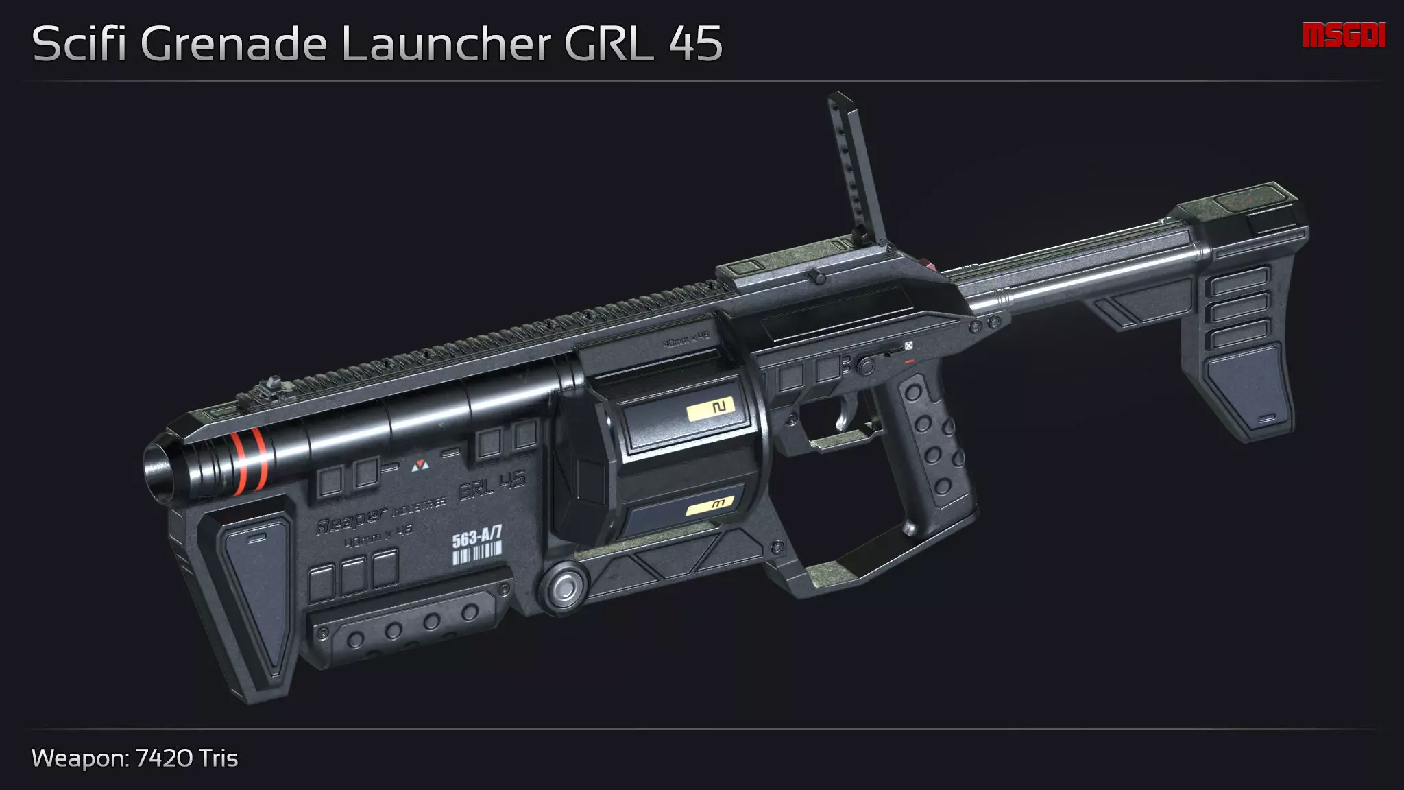 Scifi Grenade Launcher GRL 45 Low-poly 3D model_0