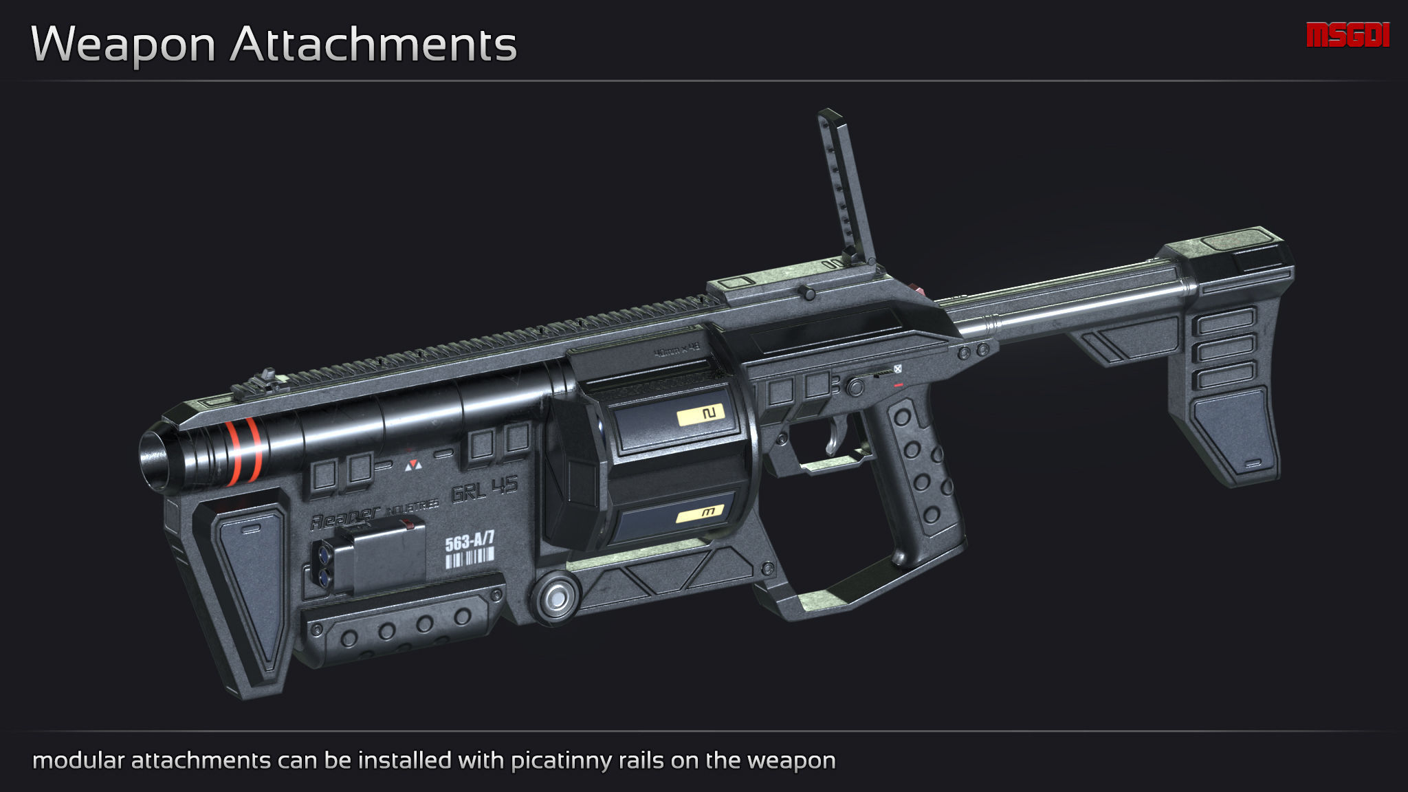 Scifi Grenade Launcher GRL 45 Low-poly 3D model_4