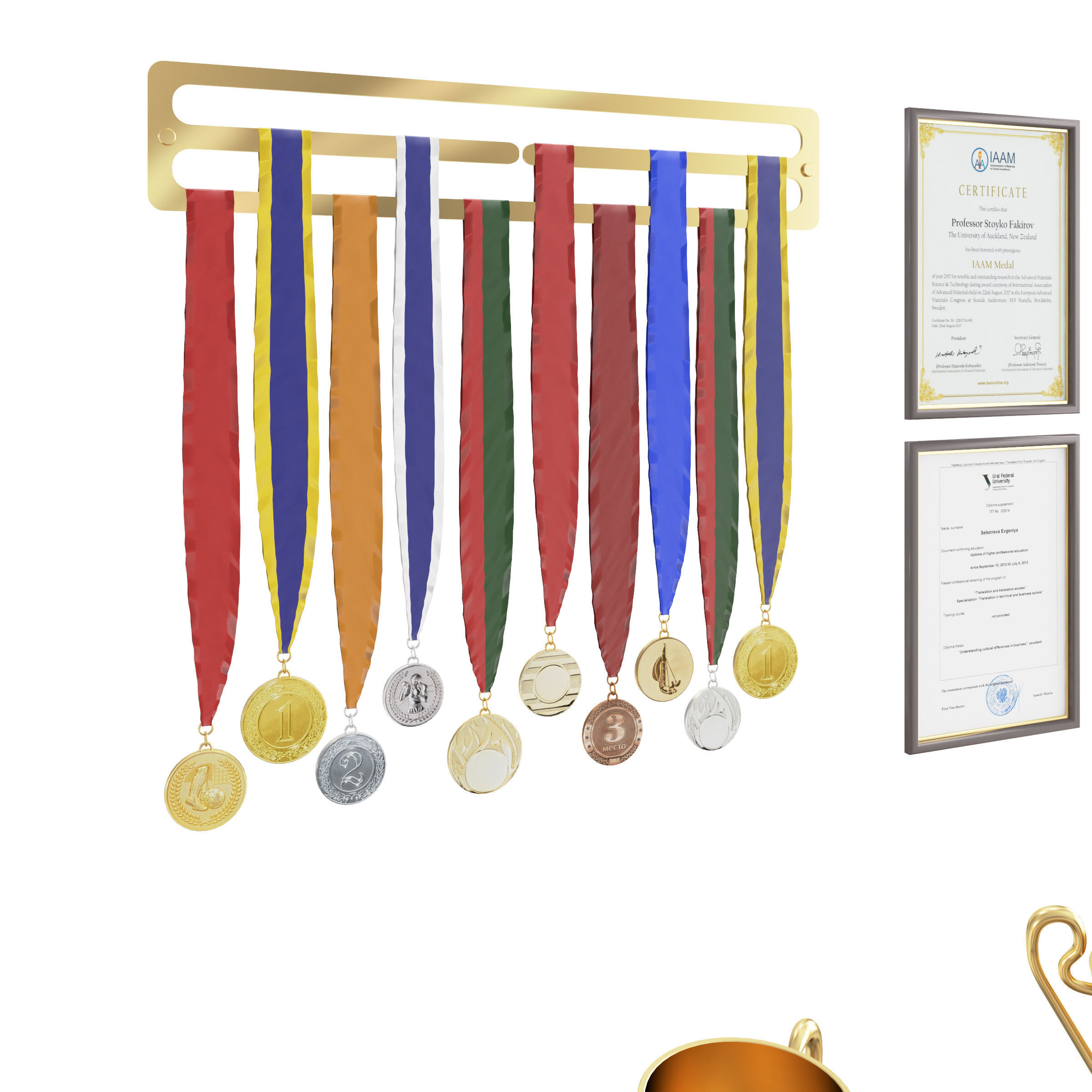 Awards set trophies and medals 3D model_3