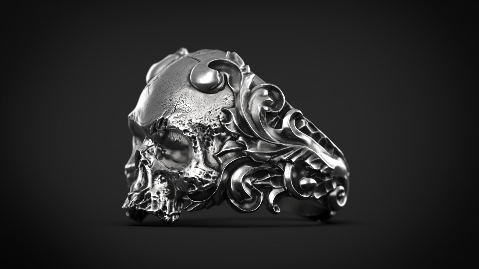 Skull Ring Vintage STL 3d model for 3d printing 3D print model_3