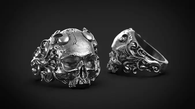 Skull Ring Vintage  STL 3d model for 3d printing 3D print model