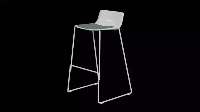 PATo Stool-Model 4310 V-02-White Painted Steel and green fabric Low-poly 3D model