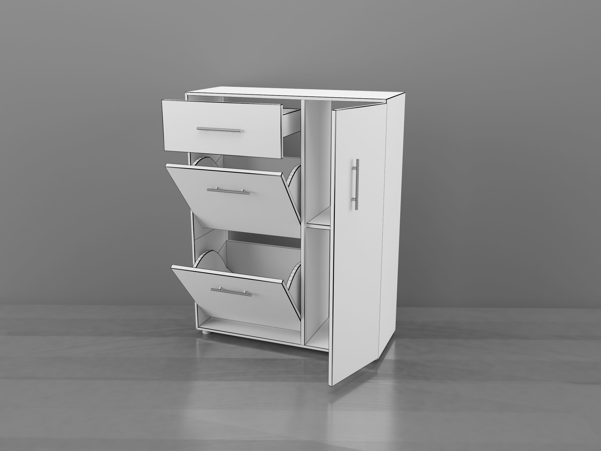 boots storage cabinet with drawers - bedroom furniture sets home Low-poly 3D model_2