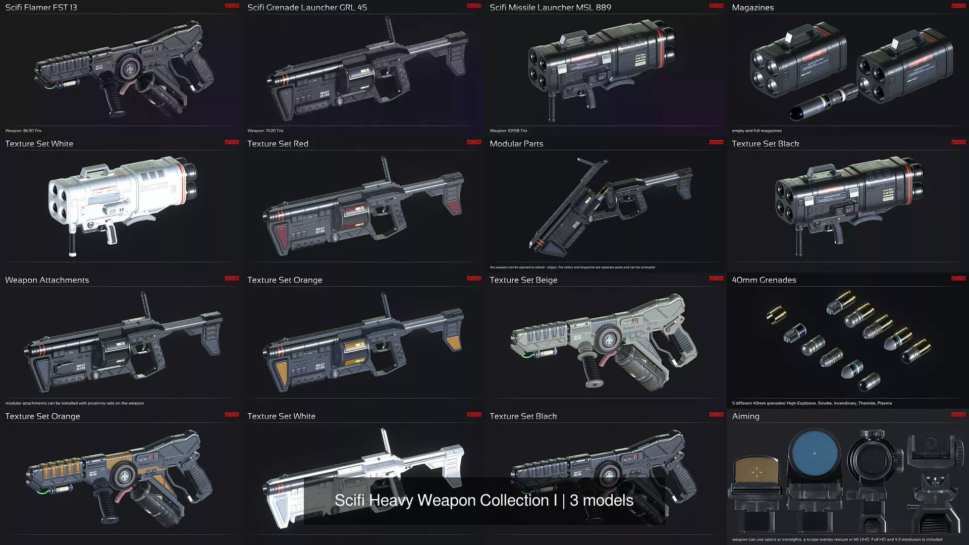 Scifi Heavy Weapon Collection I 3D Model Pack