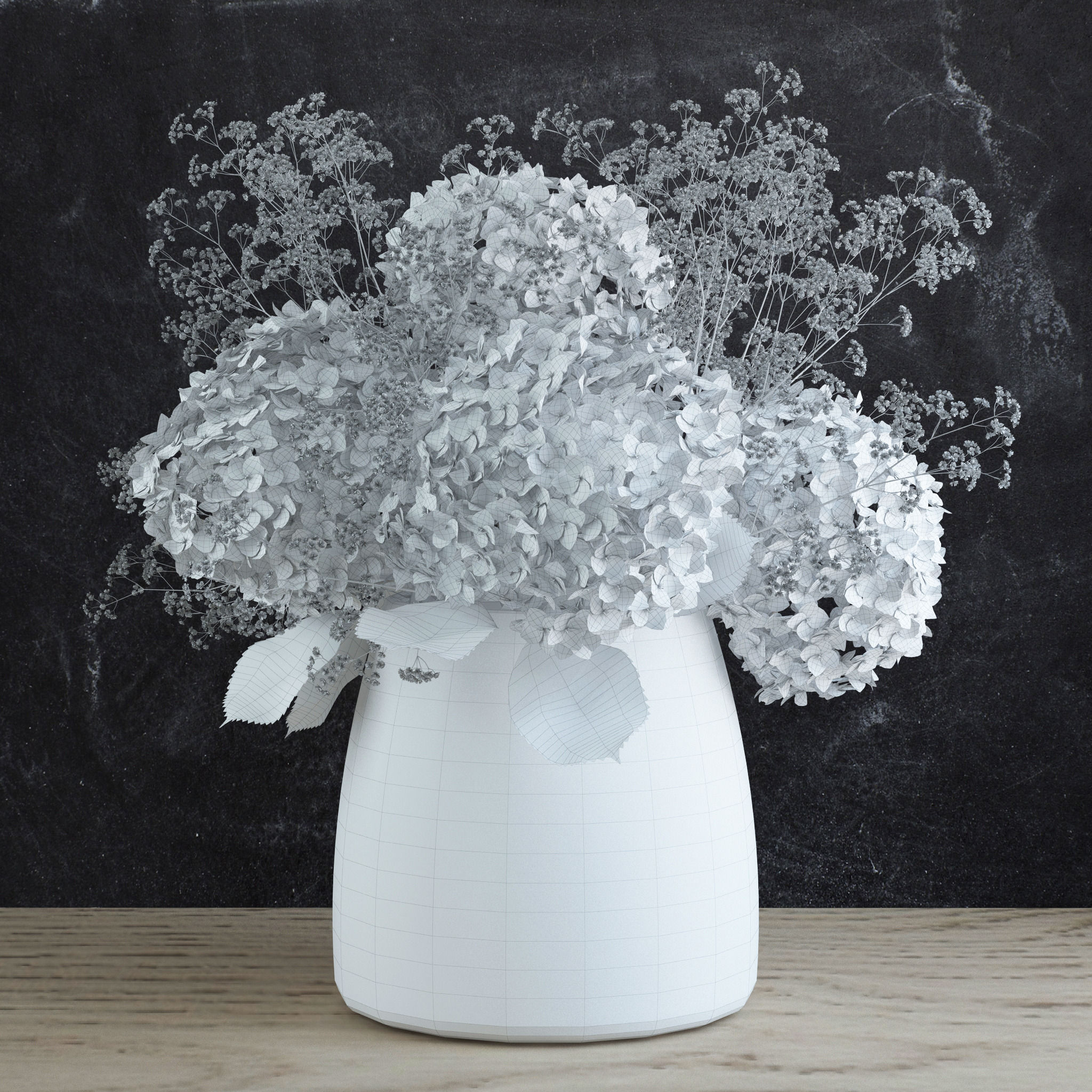 Bouquet of Gypsophila with Hyndrangeas 3D model_3