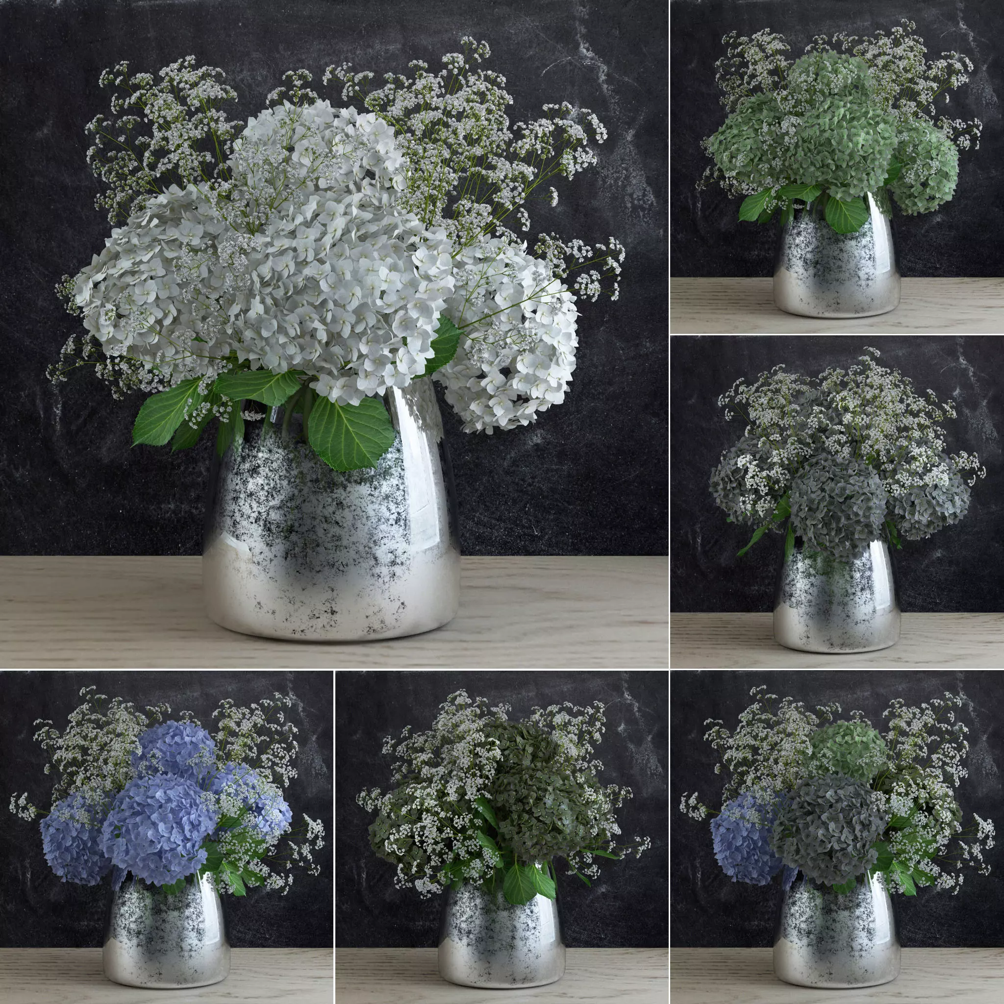 Bouquet of Gypsophila with Hyndrangeas 3D model_0