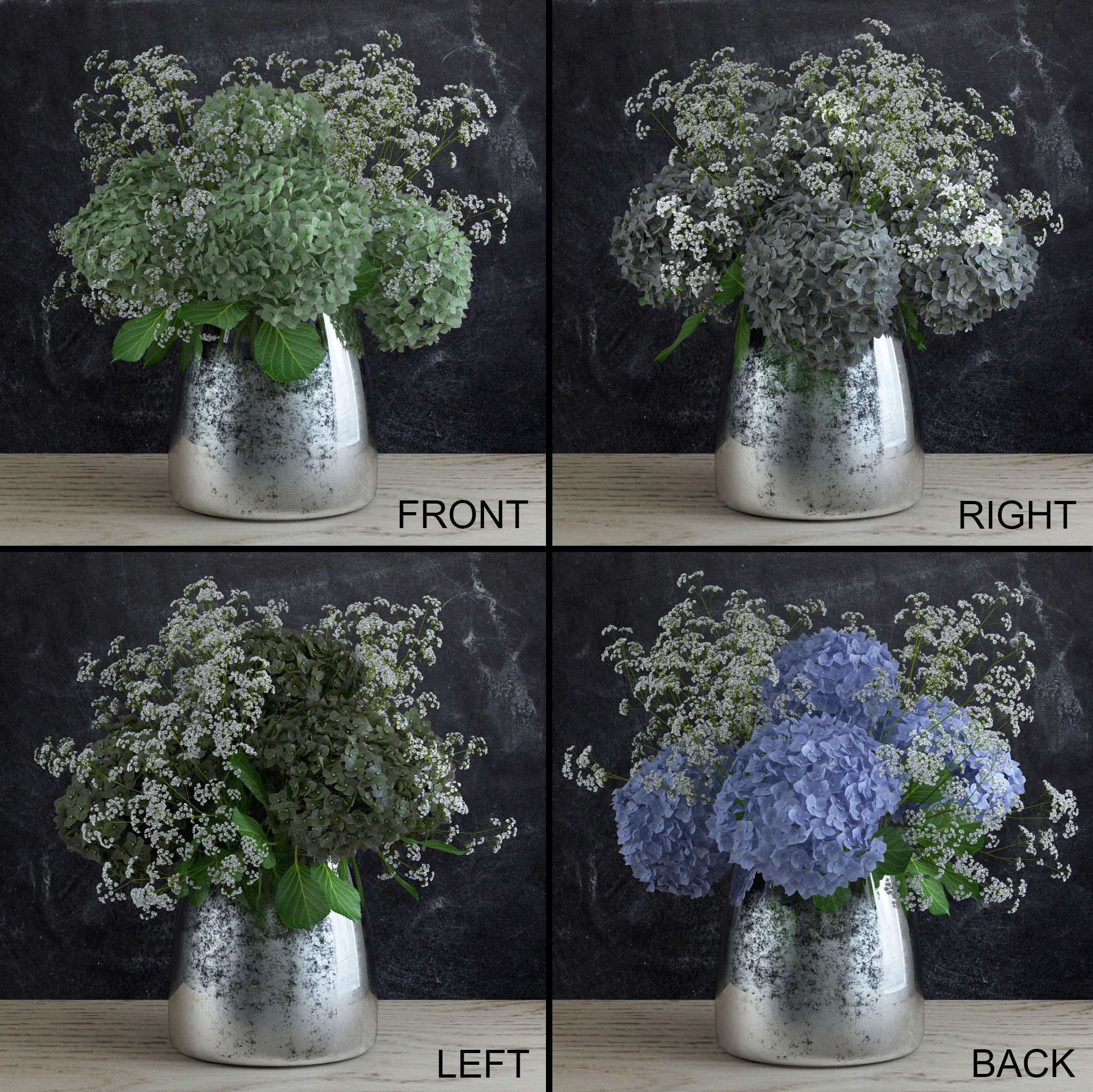 Bouquet of Gypsophila with Hyndrangeas 3D model_1