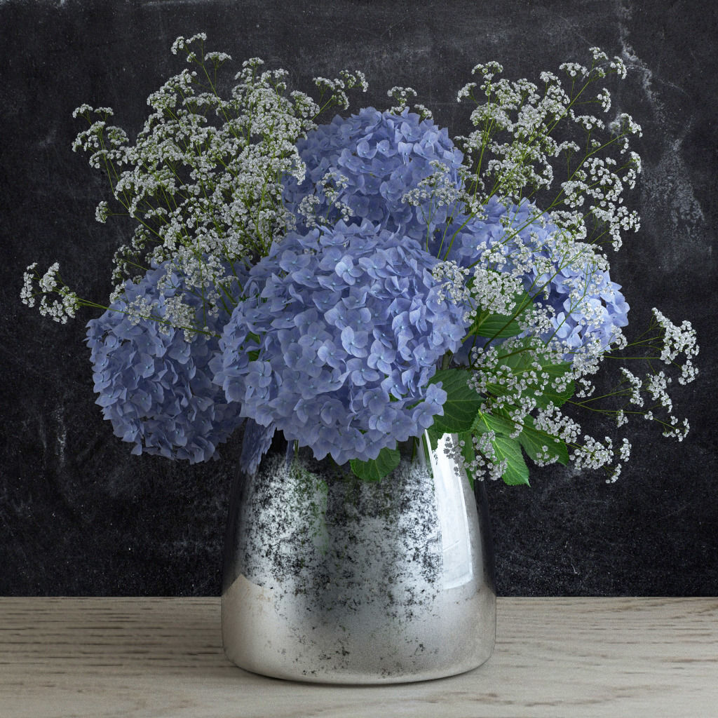 Bouquet of Gypsophila with Hyndrangeas 3D model_7