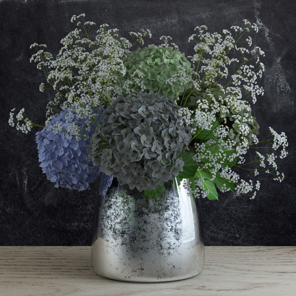 Bouquet of Gypsophila with Hyndrangeas 3D model_11
