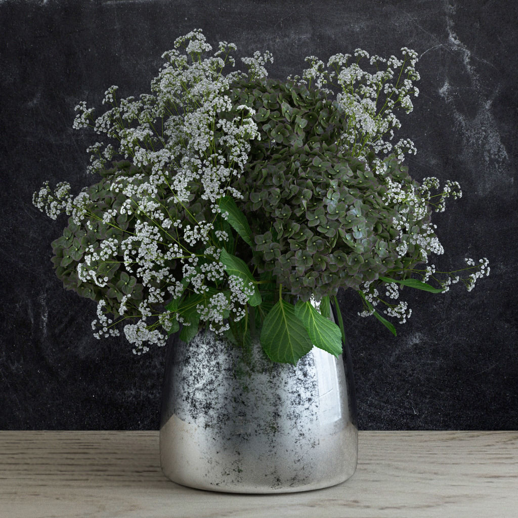 Bouquet of Gypsophila with Hyndrangeas 3D model_8