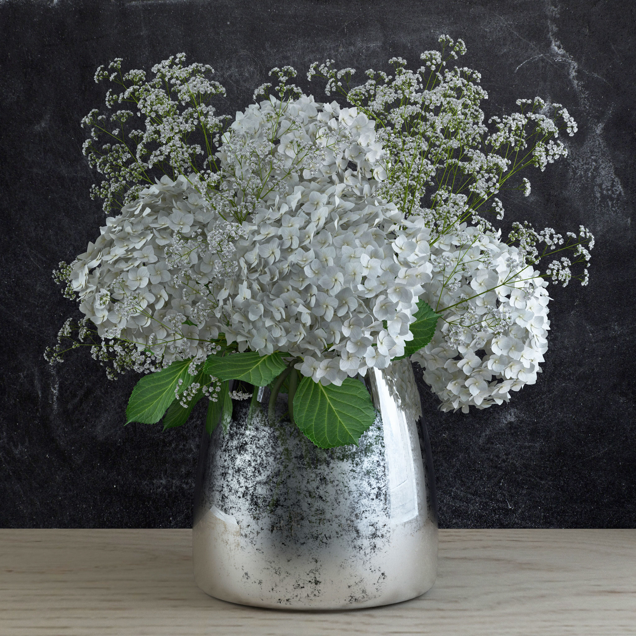 Bouquet of Gypsophila with Hyndrangeas 3D model_10