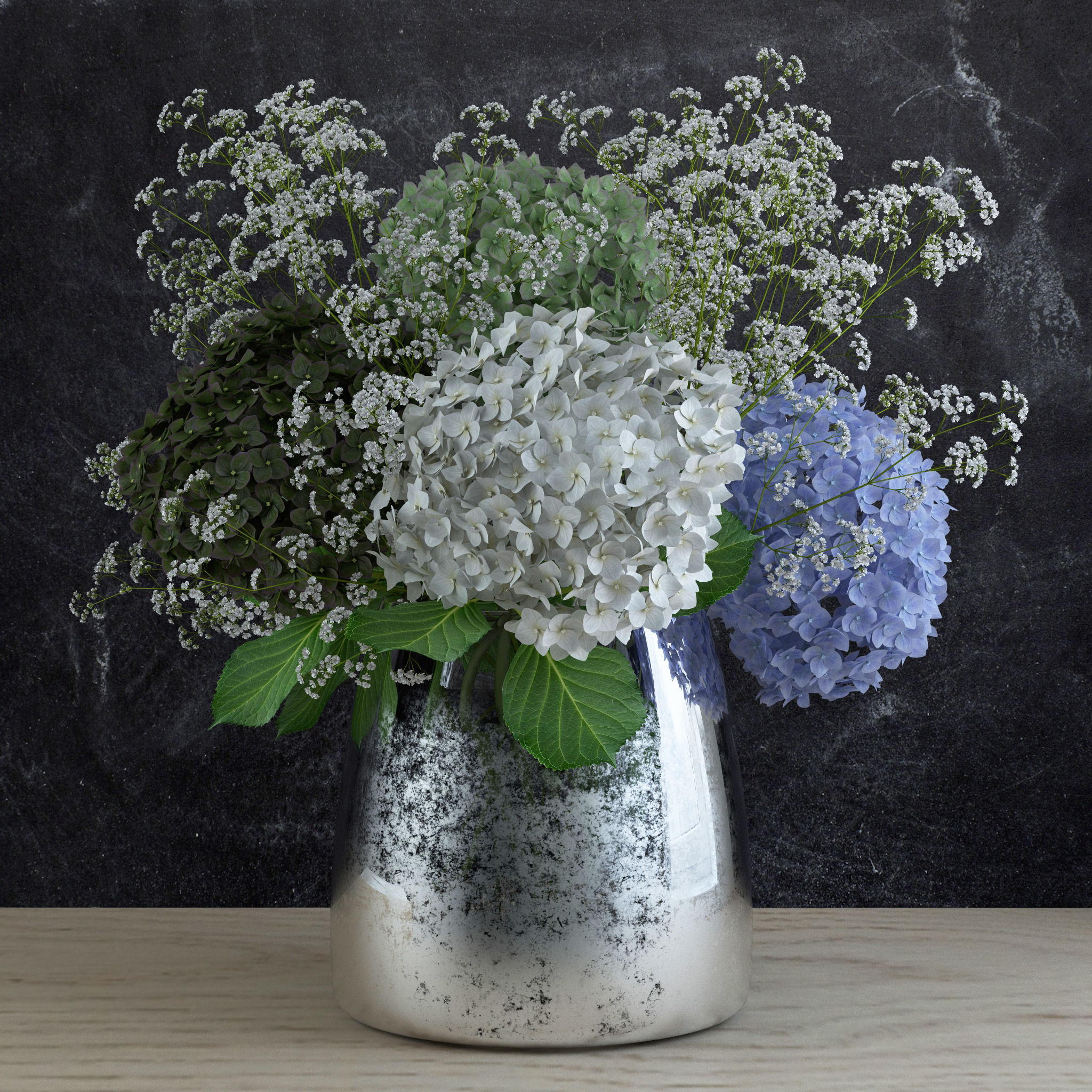 Bouquet of Gypsophila with Hyndrangeas 3D model_5