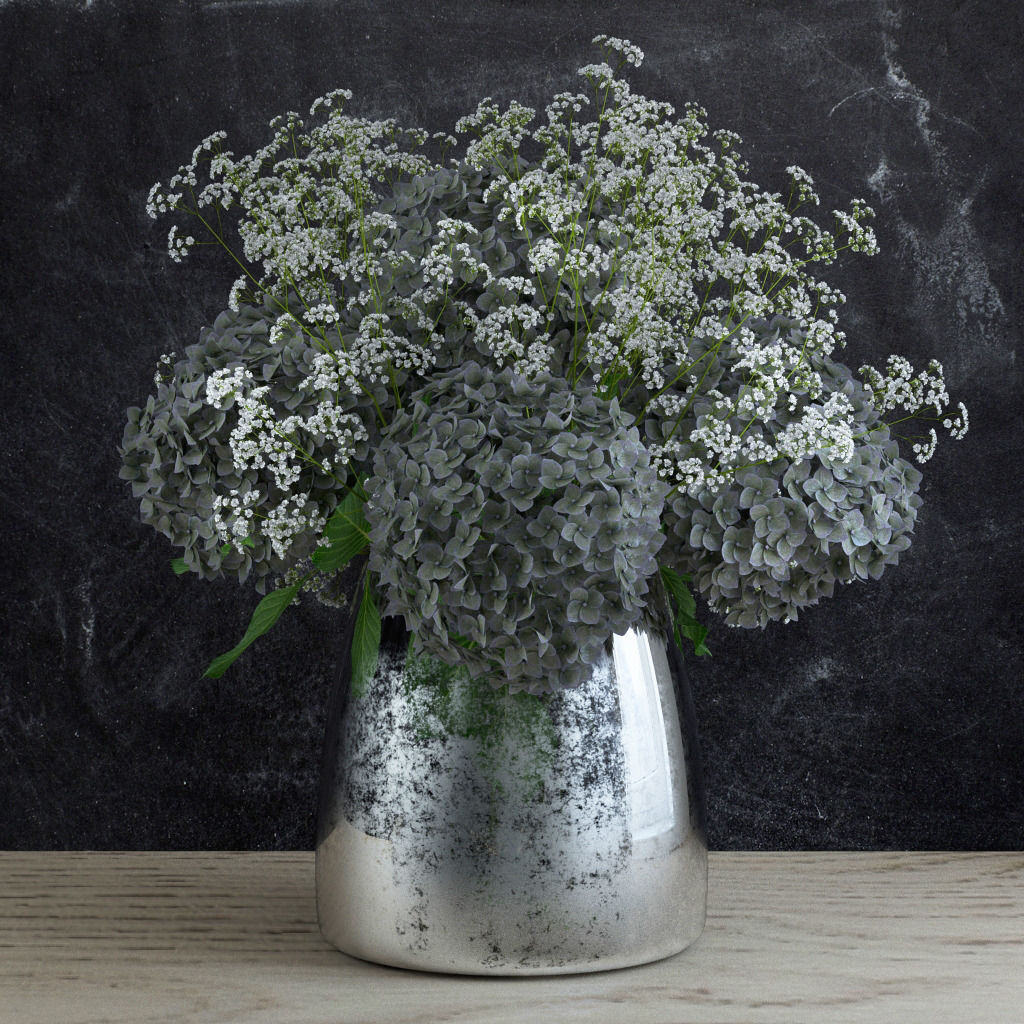 Bouquet of Gypsophila with Hyndrangeas 3D model_6