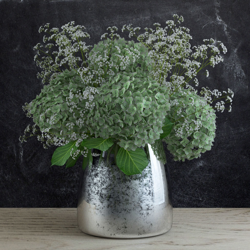 Bouquet of Gypsophila with Hyndrangeas 3D model_9