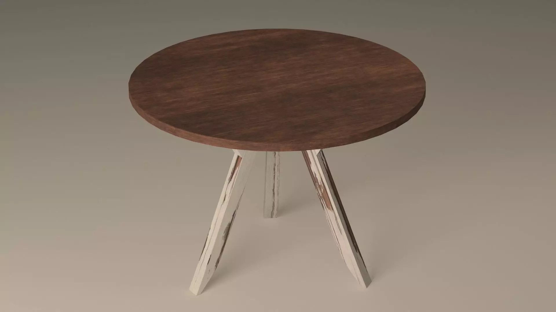 Low Poly table round wooden with metal legs Low-poly 3D model_0
