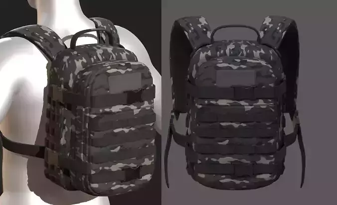 Backpack military combat bag baggage Black  Low-poly 3D model