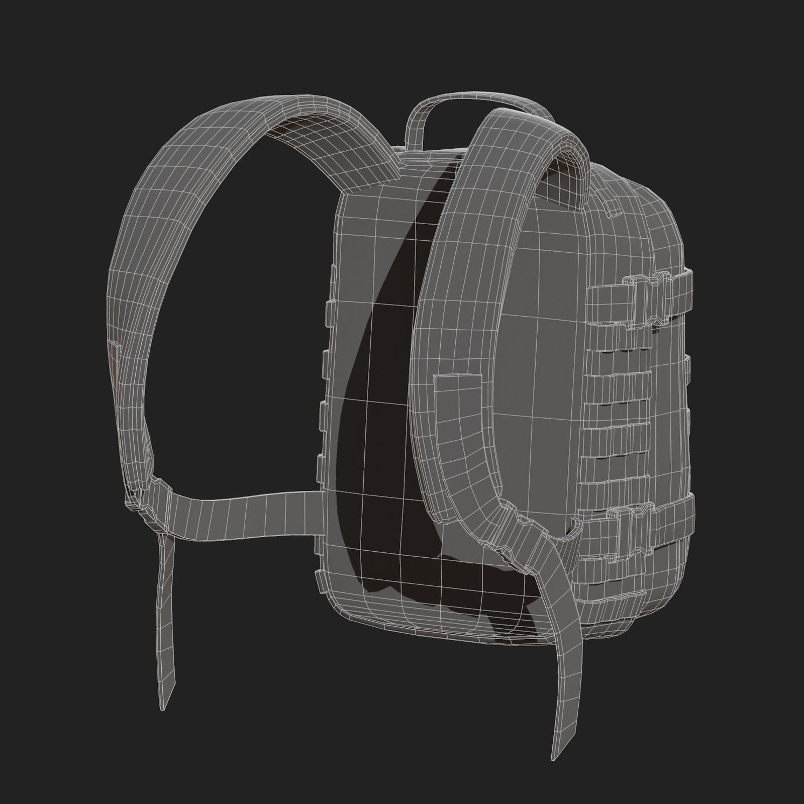 Backpack military combat Black baggage bag luggage  Low-poly 3D model_13