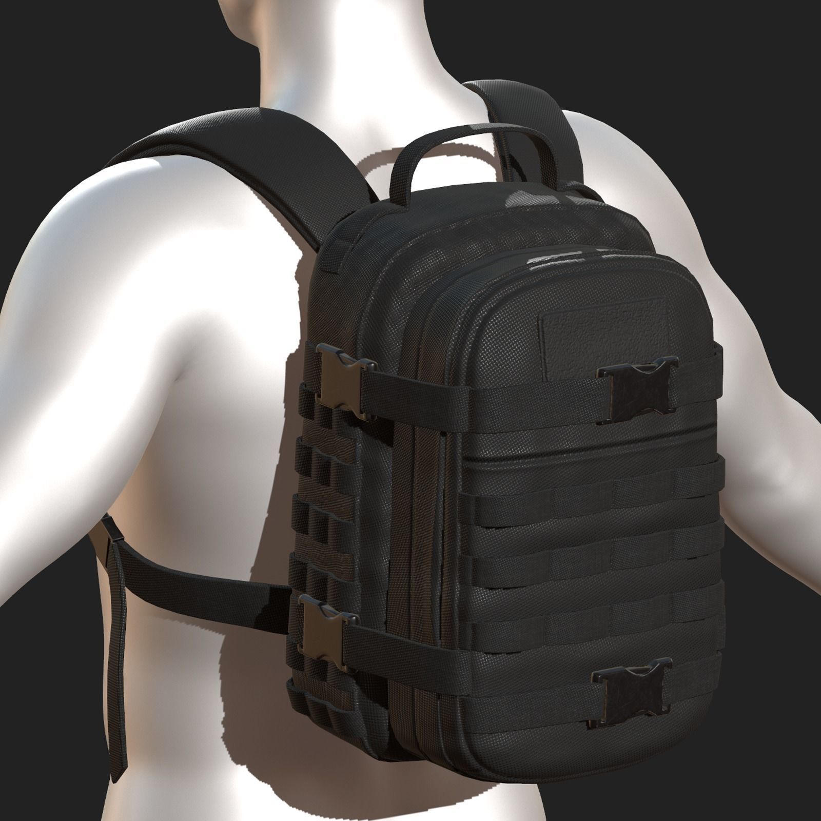 Backpack military combat Black baggage bag luggage  Low-poly 3D model_4