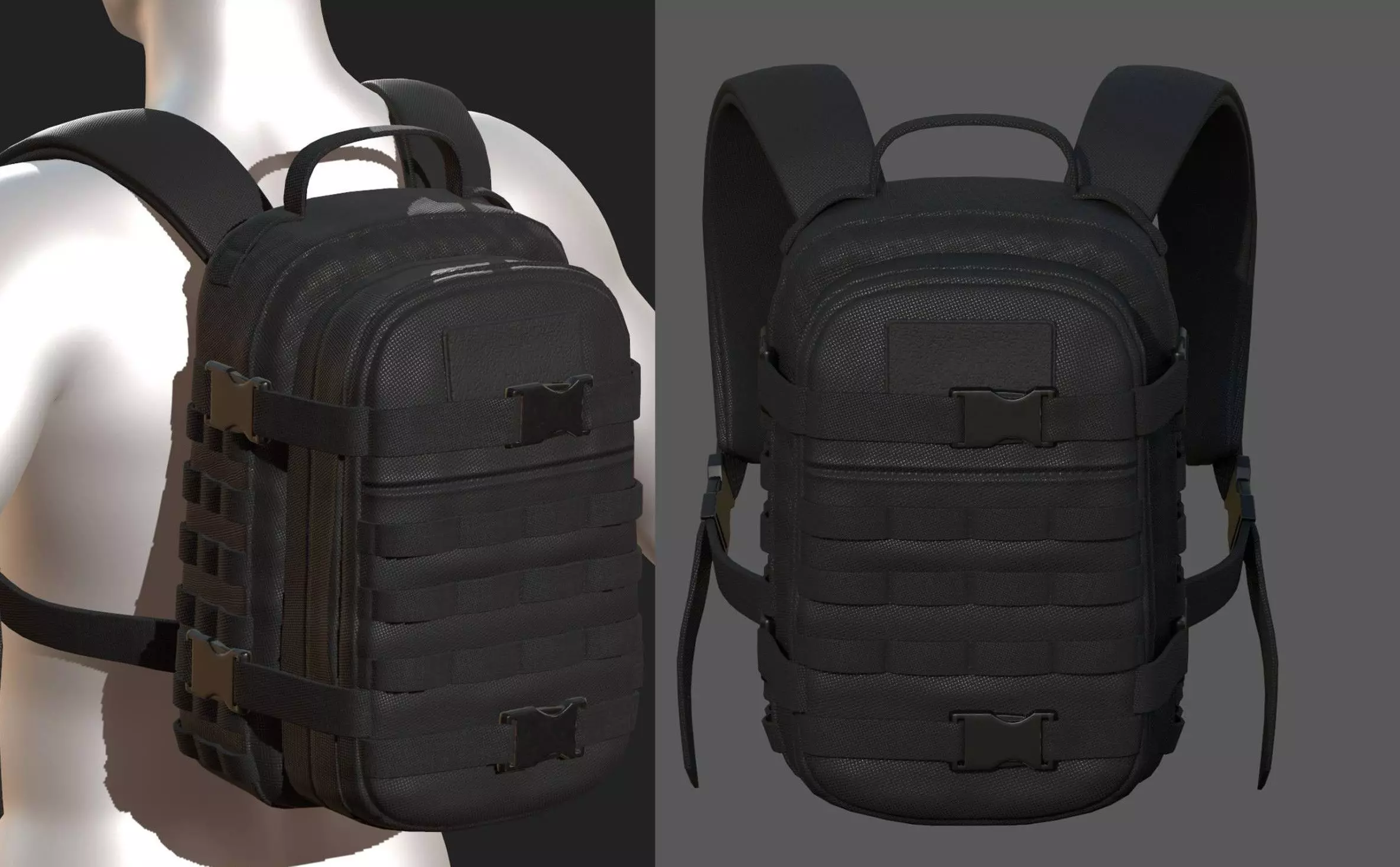 Backpack military combat Black baggage bag luggage  Low-poly 3D model_0