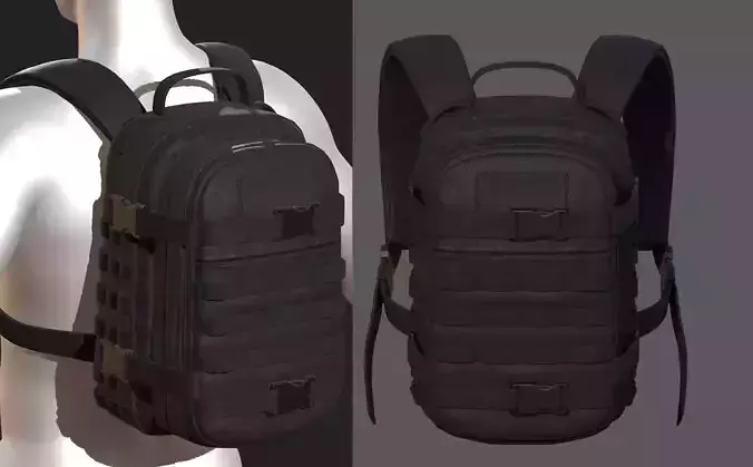 Backpack military combat Black baggage bag luggage  Low-poly 3D model
