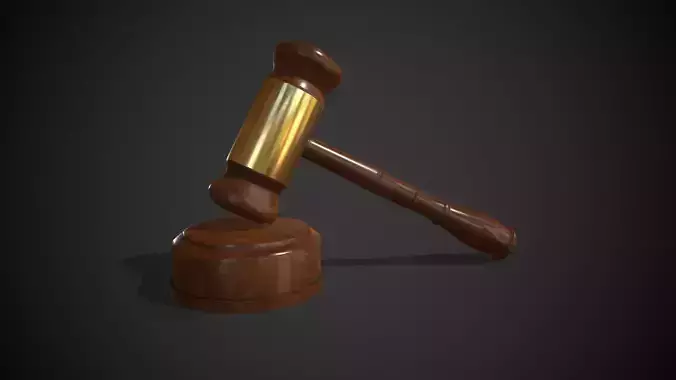 Judge Hammer Golden-Wood Low-poly 3D model
