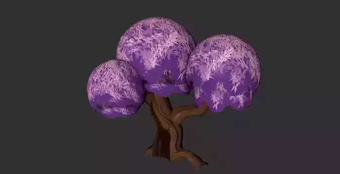 Stylized hand painted low poly old booming tree with hollow  Low-poly 3D model