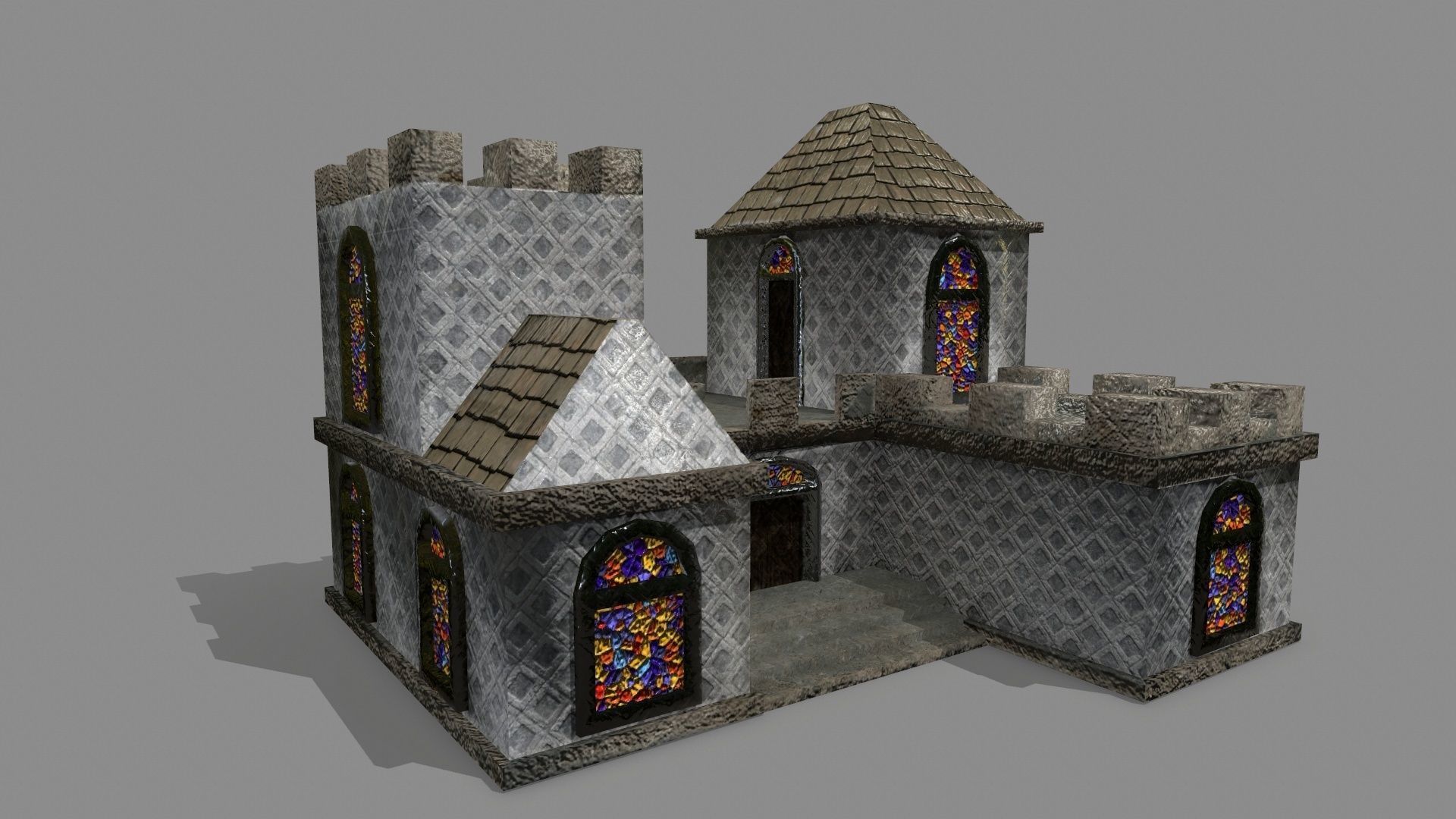 Castle stained glass house Low-poly 3D model_3