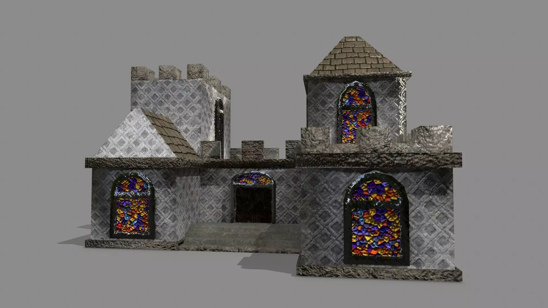 Castle stained glass house Low-poly 3D model_0