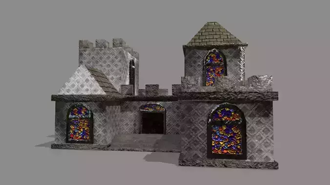 Castle stained glass house Low-poly 3D model