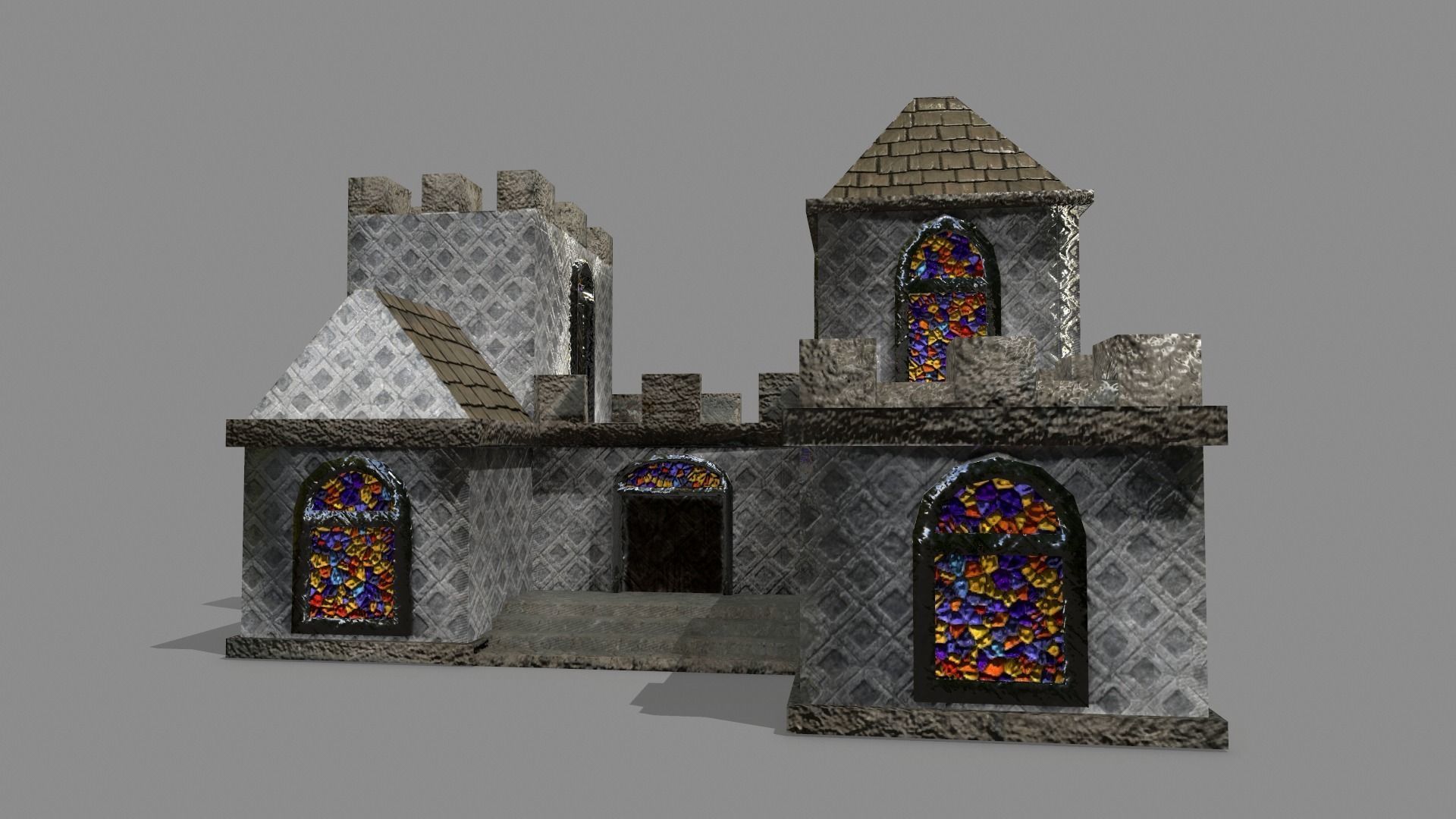 Castle stained glass house Low-poly 3D model_1