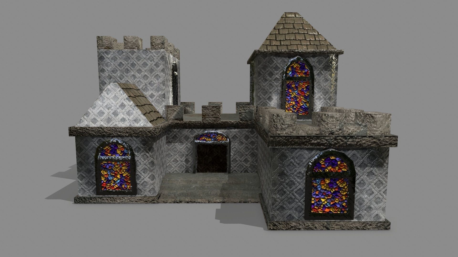Castle stained glass house Low-poly 3D model_2