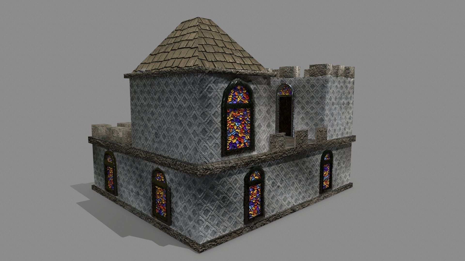 Castle stained glass house Low-poly 3D model_9