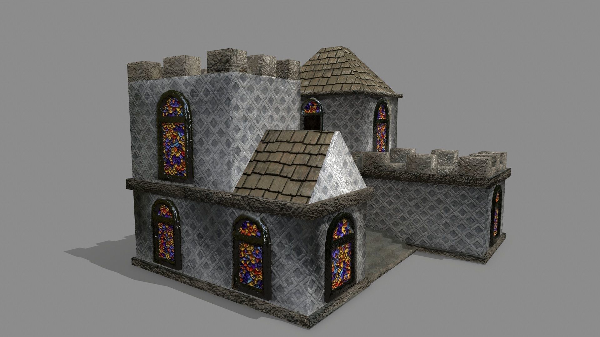 Castle stained glass house Low-poly 3D model_4