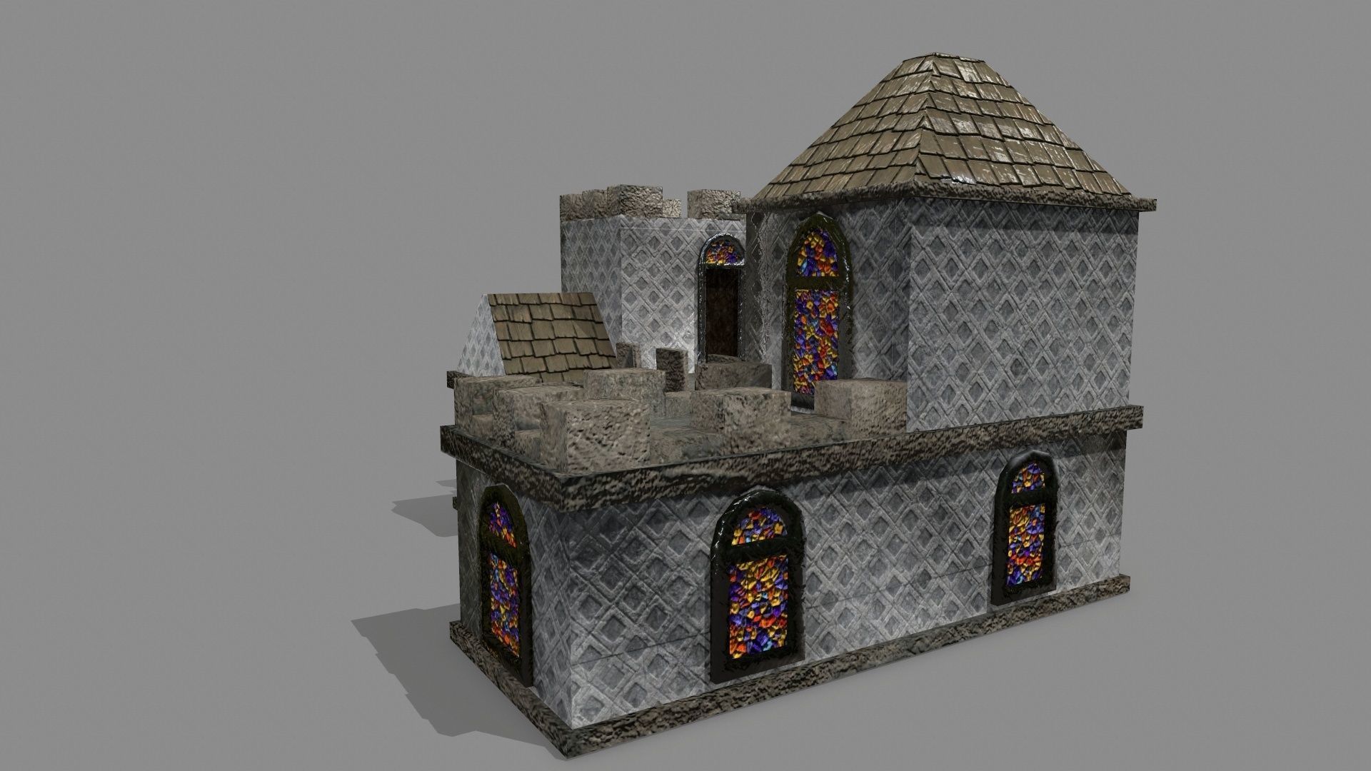 Castle stained glass house Low-poly 3D model_11