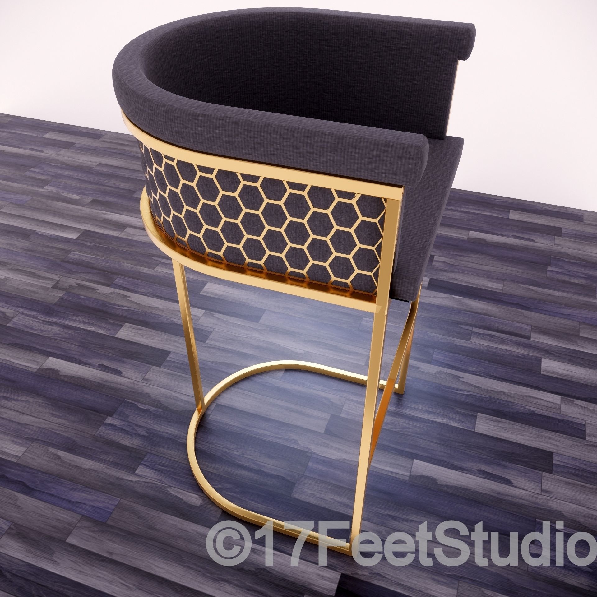 Alveare Bar Stool Brass - Smoke Low-poly 3D model_1