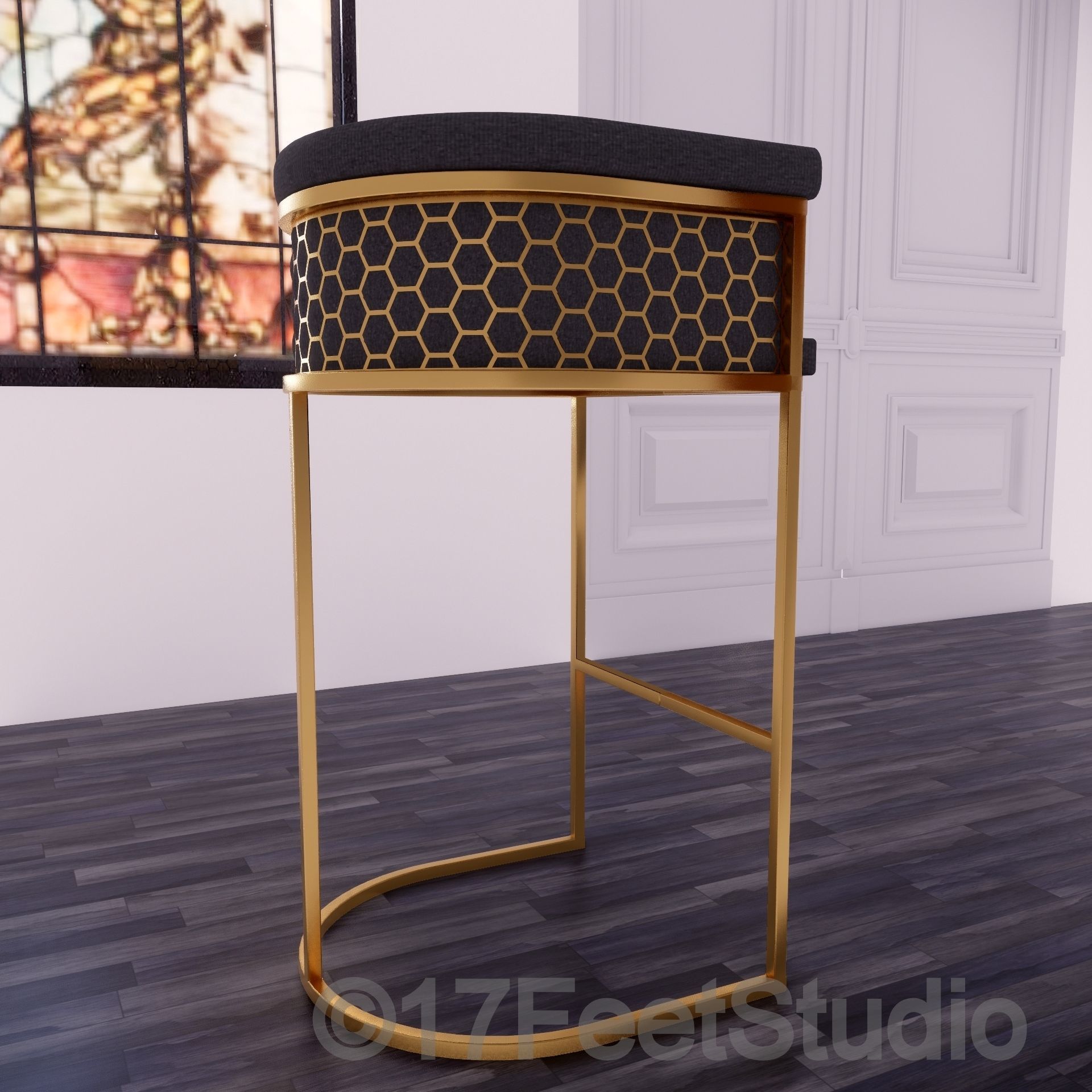Alveare Bar Stool Brass - Smoke Low-poly 3D model_2