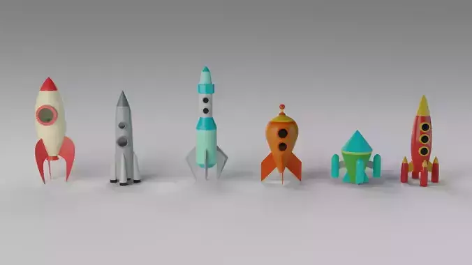 Cartoon Spaceships Pack Low-poly 3D model