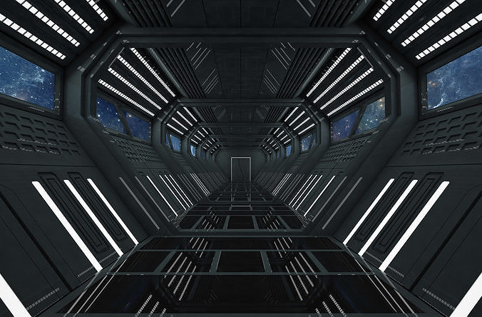 SCI FI INTERIOR SCENE SPACE SHIP CORRIDOR Low-poly 3D model