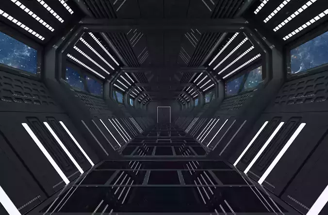 SCI FI INTERIOR SCENE SPACE SHIP CORRIDOR Low-poly 3D model