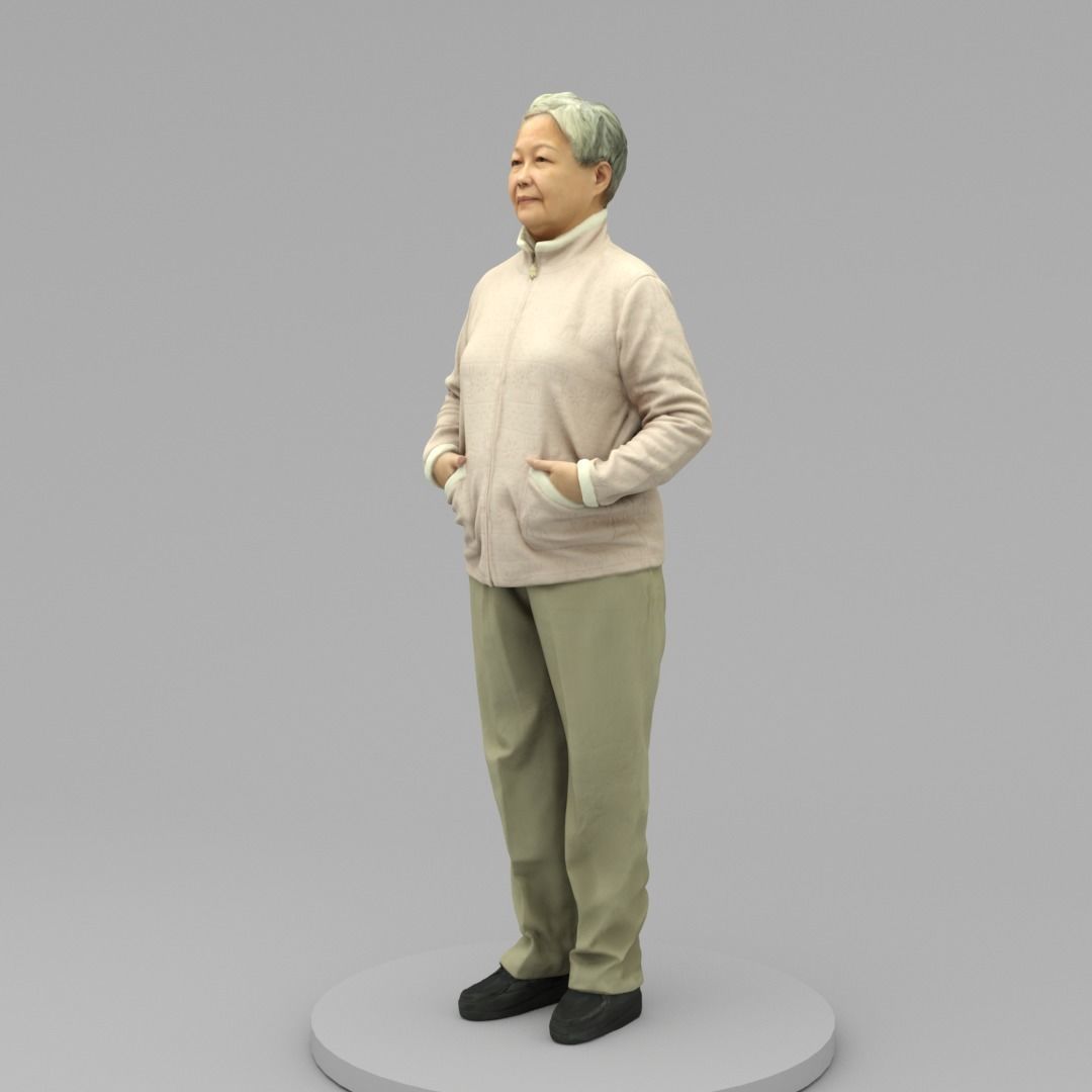 An Old Lady Posing with Hands in Pockets 3D model