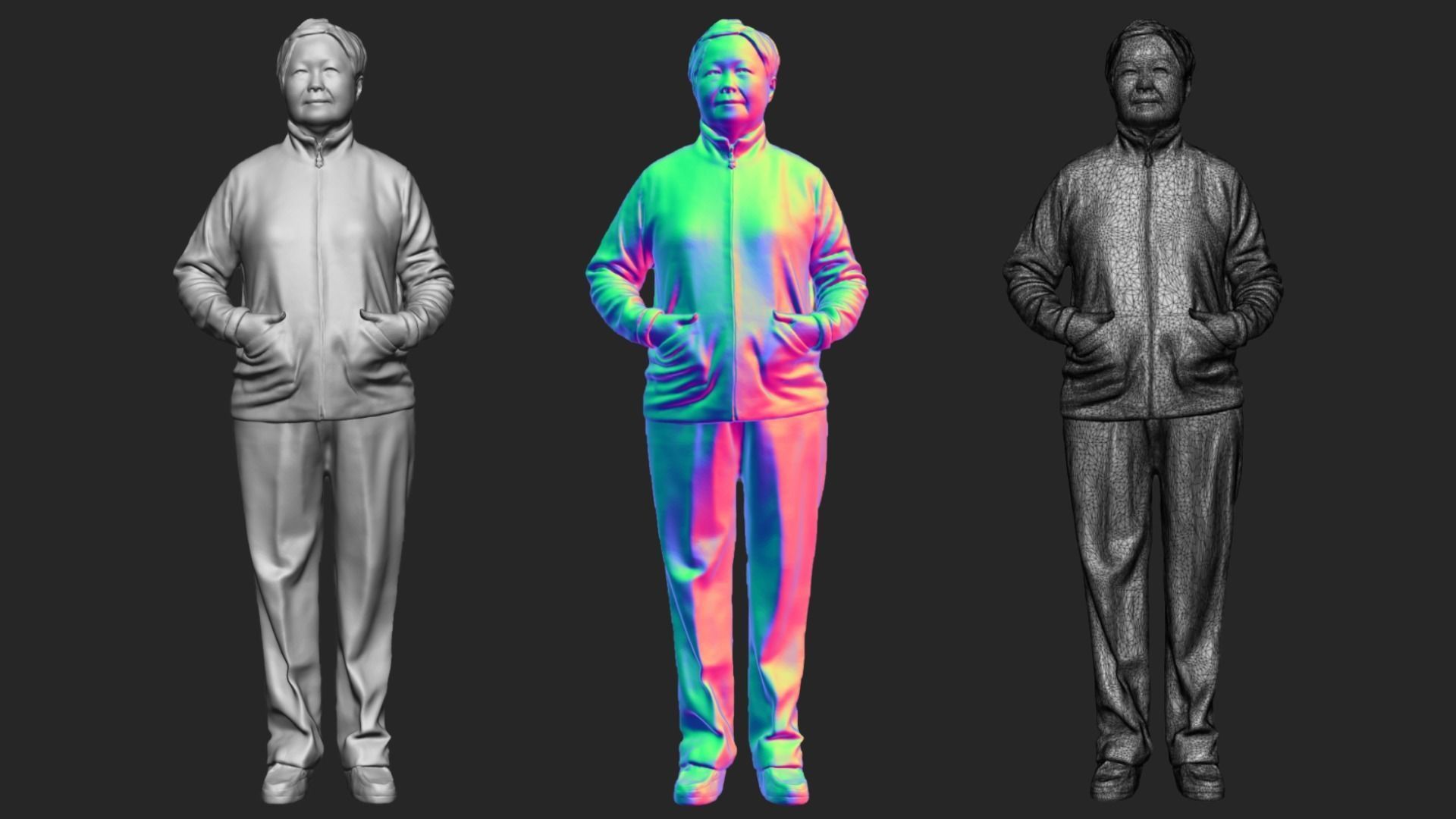 An Old Lady Posing with Hands in Pockets 3D model