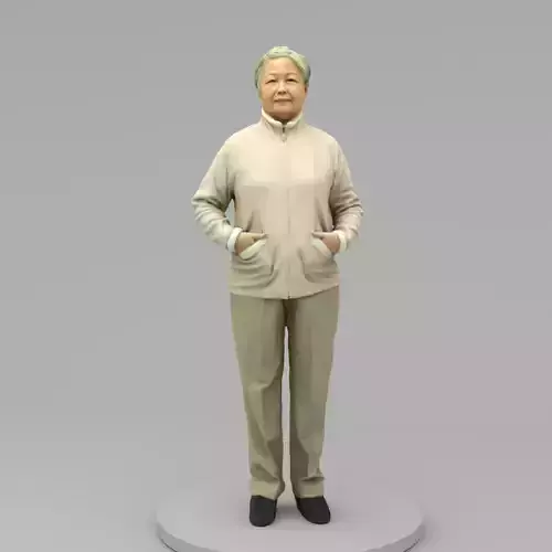 An Old Lady Posing with Hands in Pockets