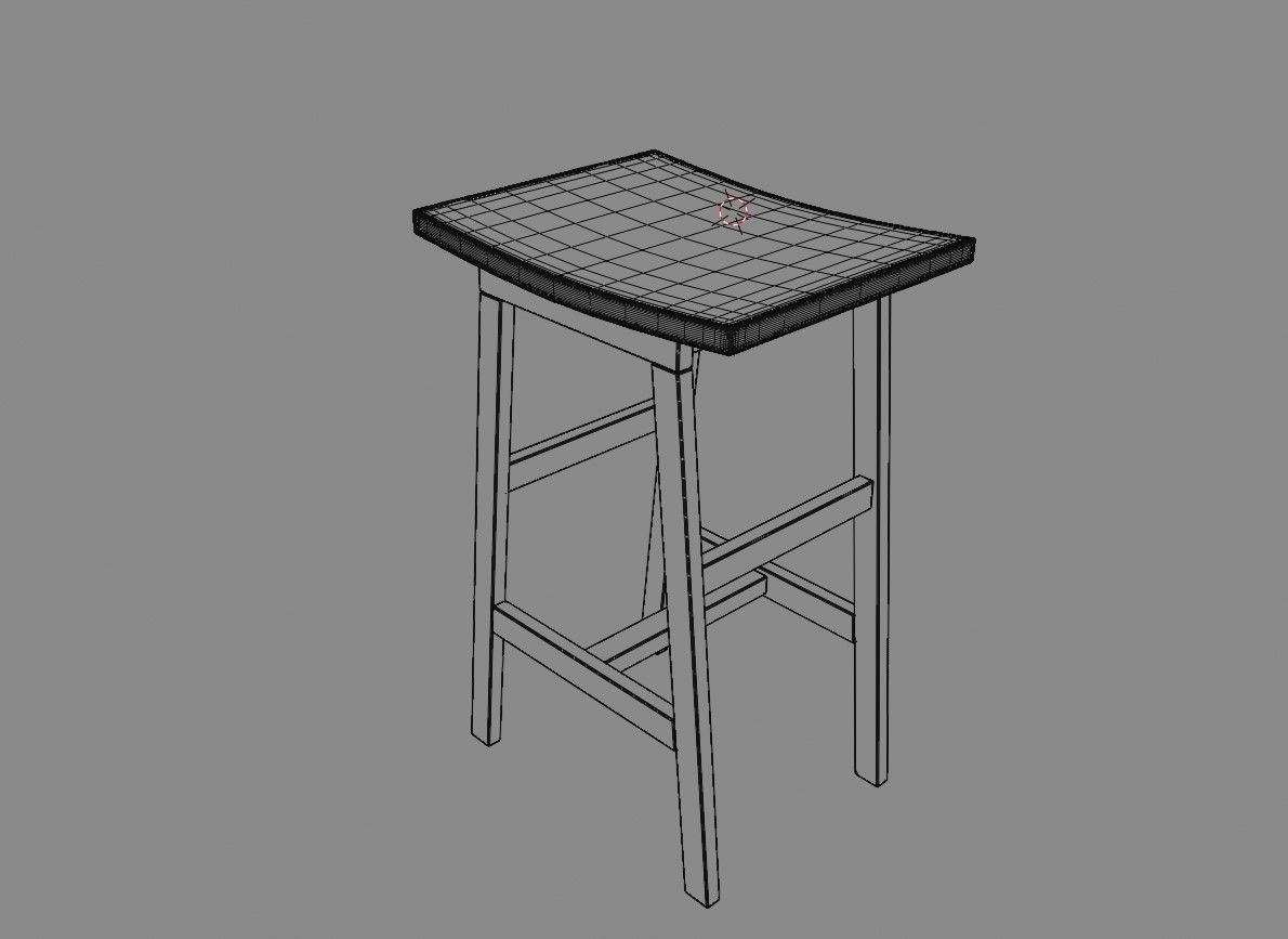 Wood Stool  3D model_3