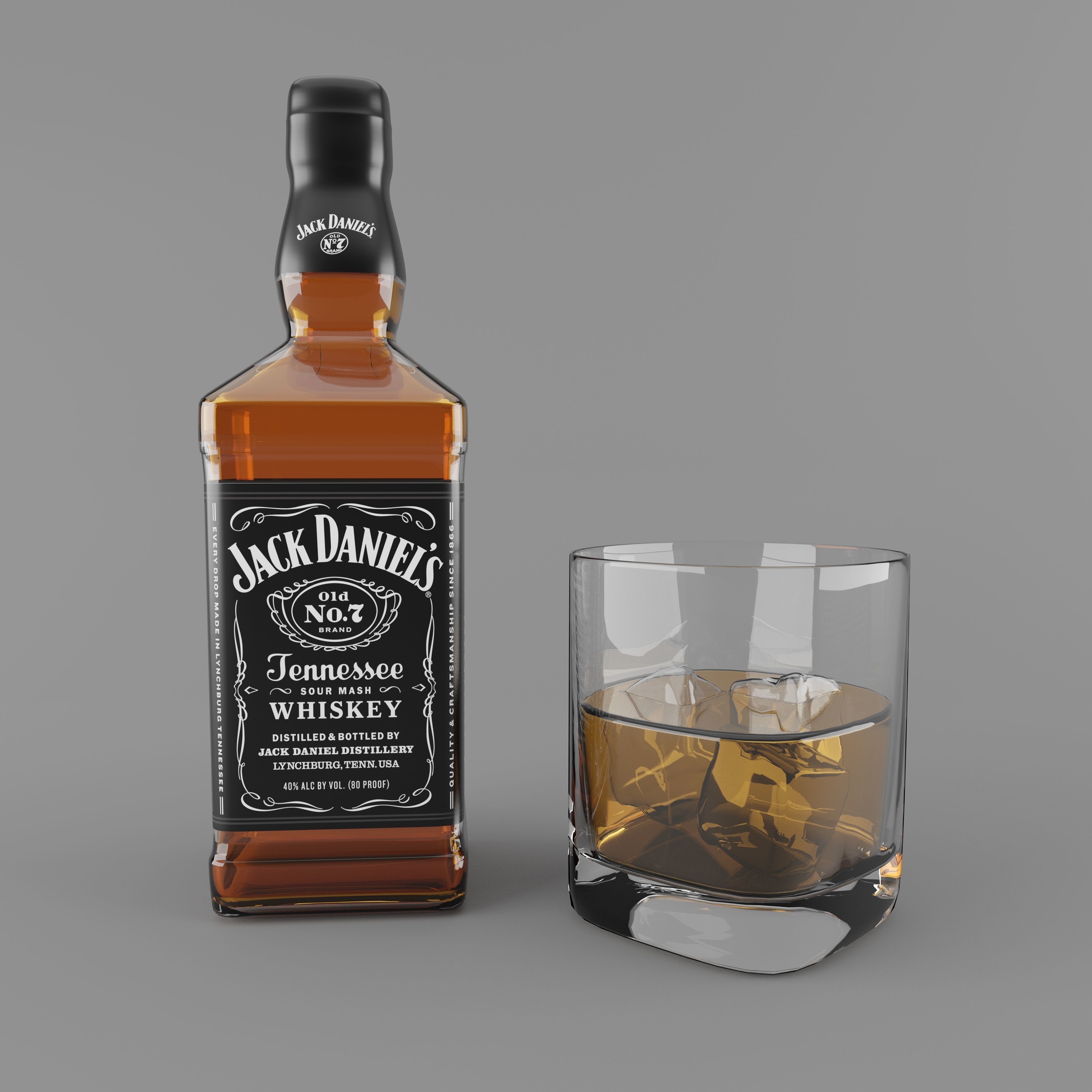 High poly set of 4 bottles with glasses 3D model_3